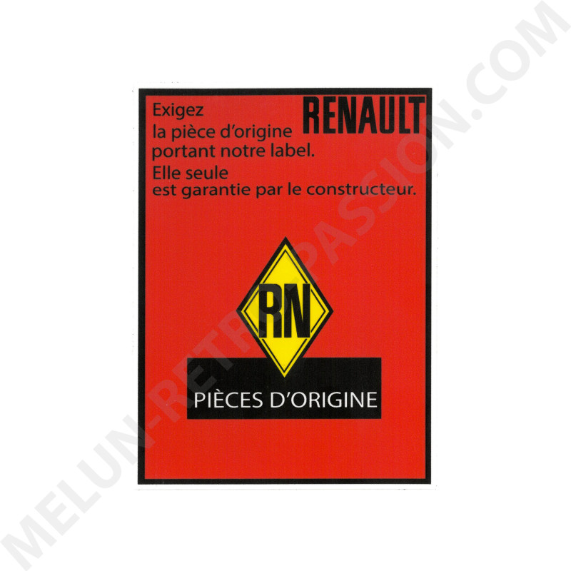 AUTOCOLLANT RENAULT PIECE D'ORIGINE ROUGE